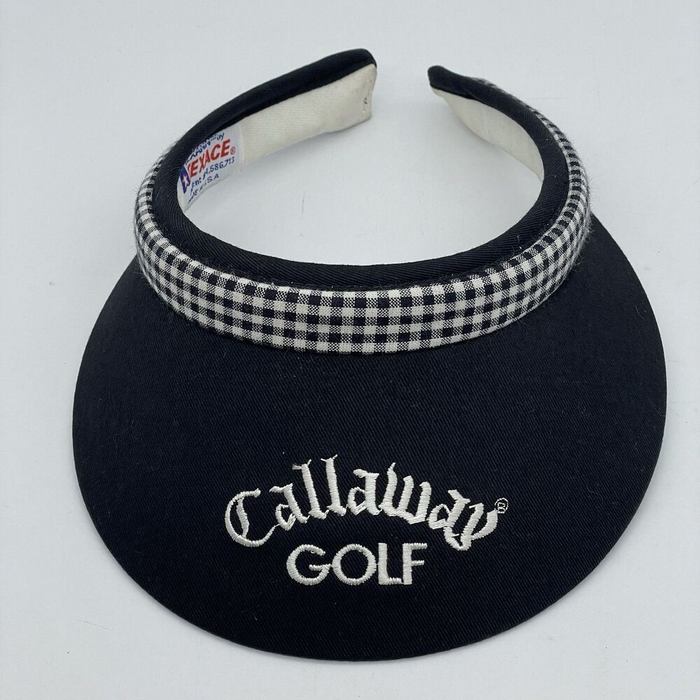Vintage Callaway Golf Women's Visor Hat Black Check Golfing Texace Made In USA
